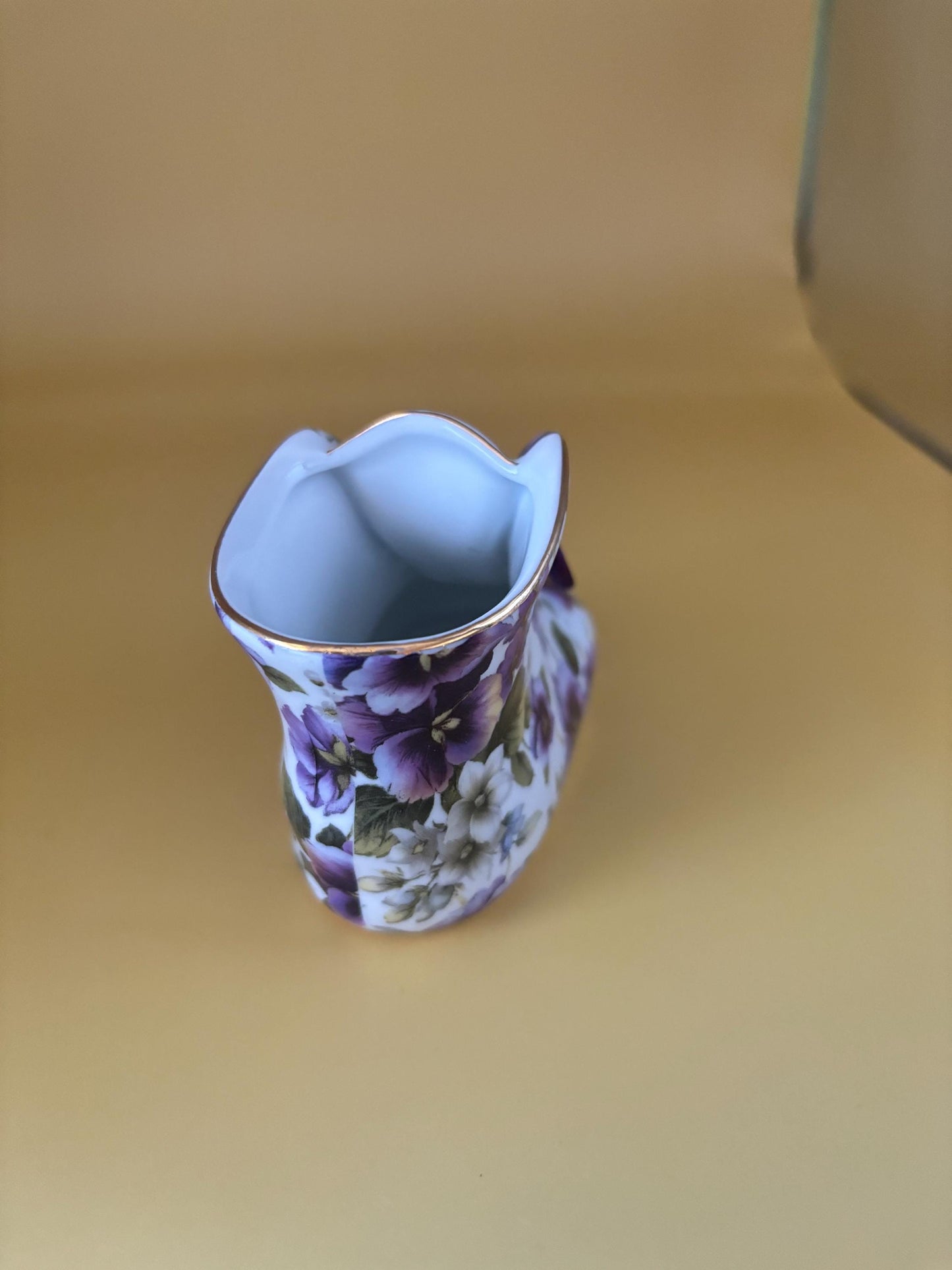 Vintage Nantucket Home Porcelain Baby Shoe with Purple Violets Gold Gilding and Purple Trim and Lace Lover Antiques and Vintage