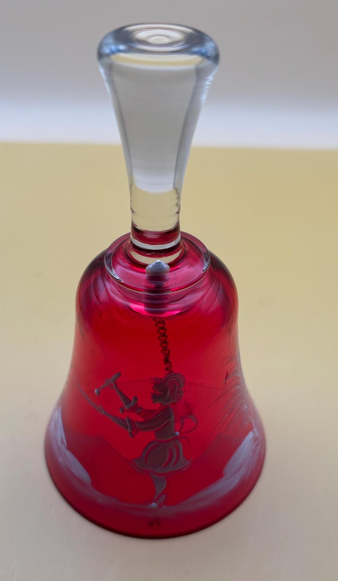 Vintage Cranberry Glass Bell with Glass Handle Mary Gregory Glass Art Lover Antiques and Vintage