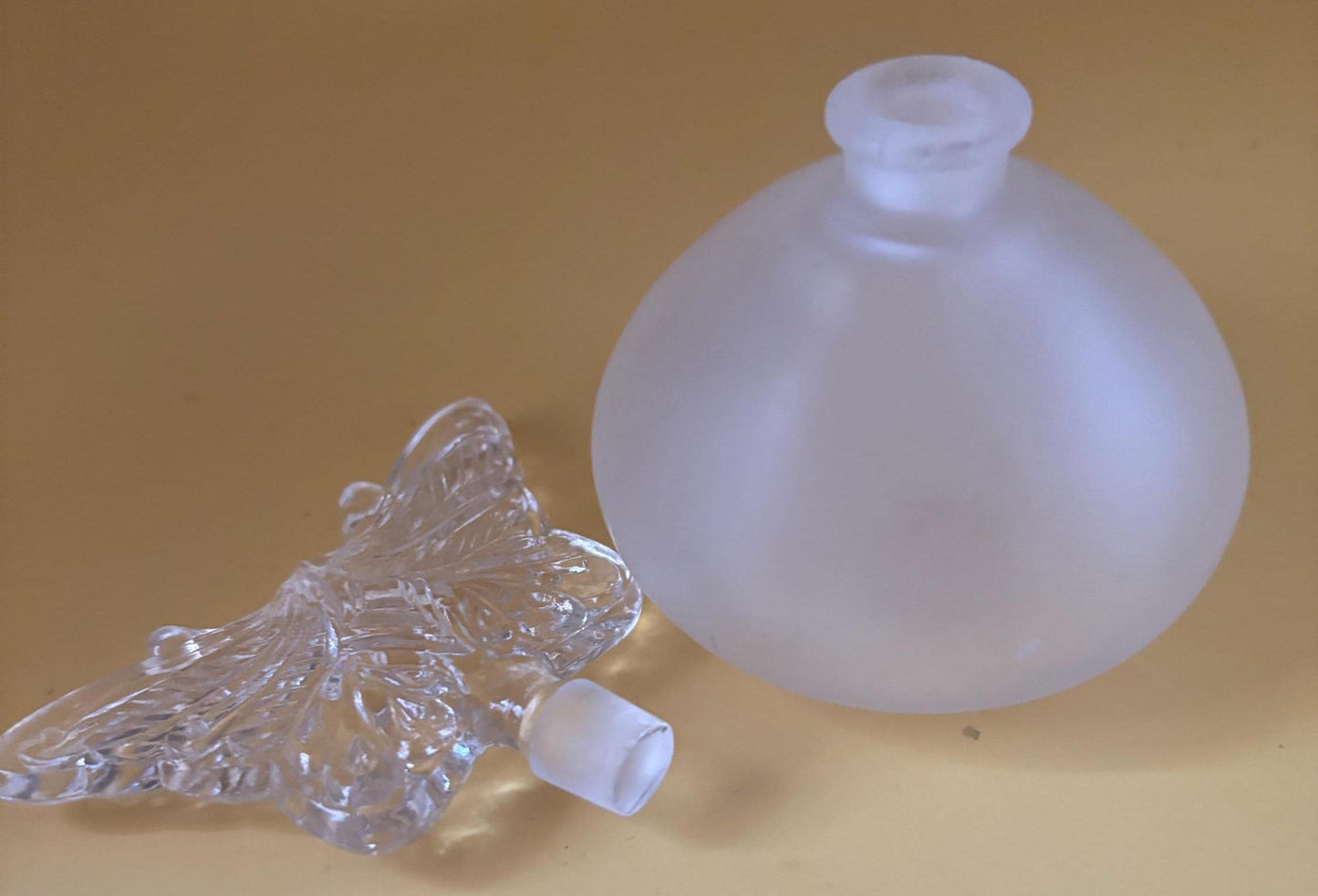 Vintage Glass Butterfly Perfume Bottle Frosted Glass Base Lover Antiques and Vintage
