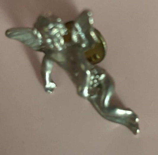 Vintage Guardian Angel Pin Silver Cherub Brooch Lover Antiques and Vintage