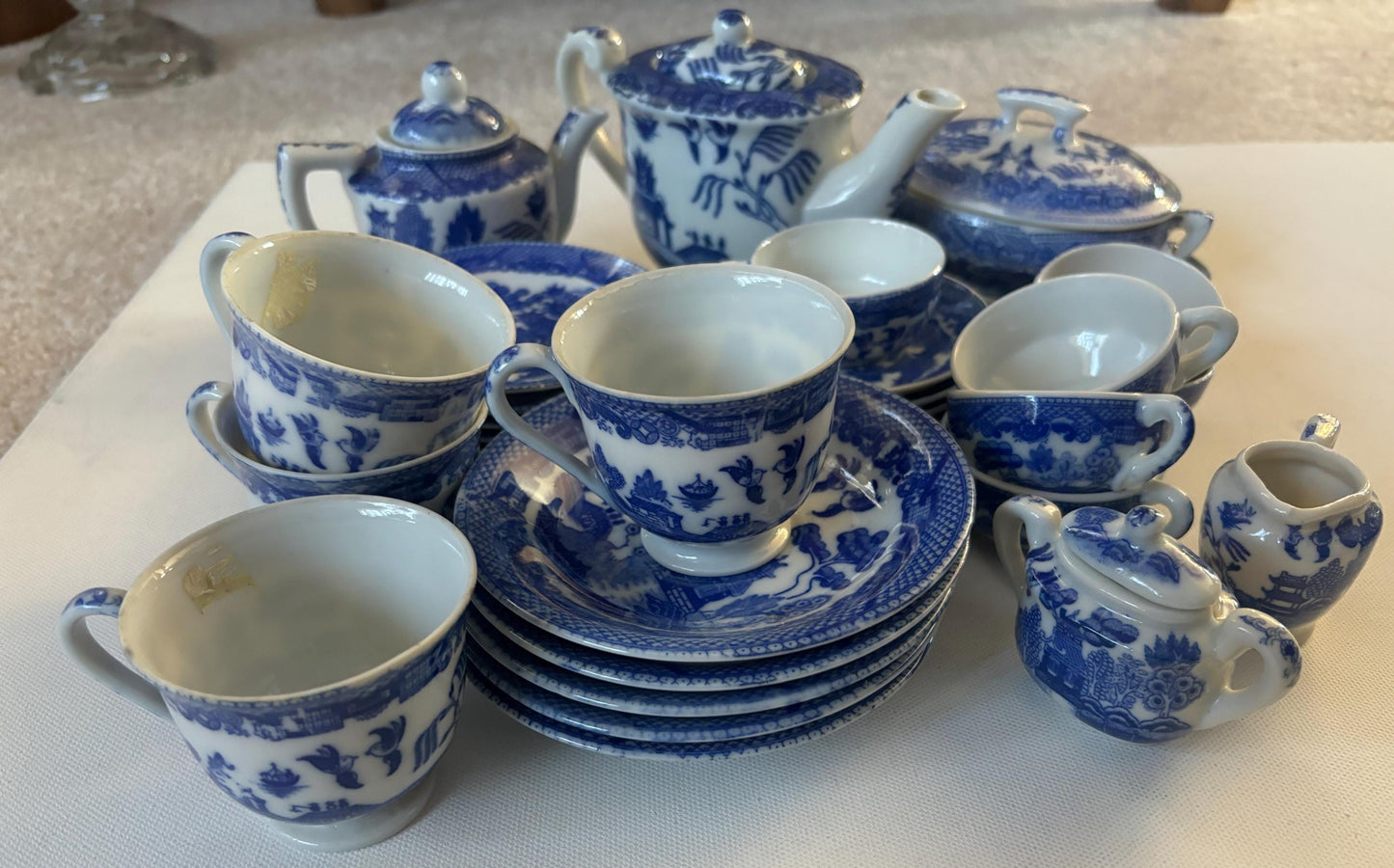 Antique Children’s Porcelain Tea Set of 35 Pieces Tea Pot Cups Plates Creamer and More Lover Antiques and Vintage