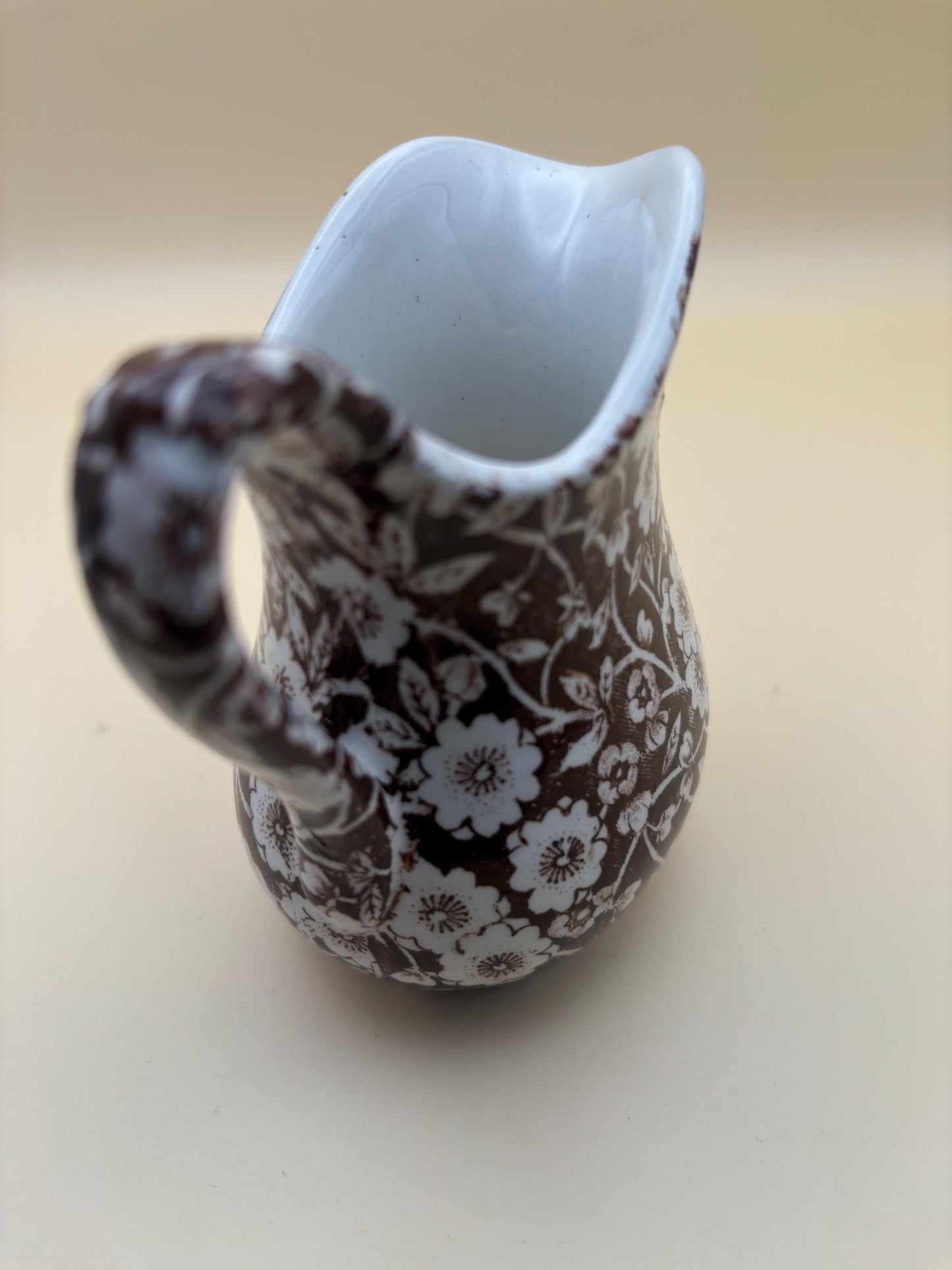 Vintage Royal Crownford Ironstone England Brown and White Floral Transferware Pitcher Lover Antiques and Vintage