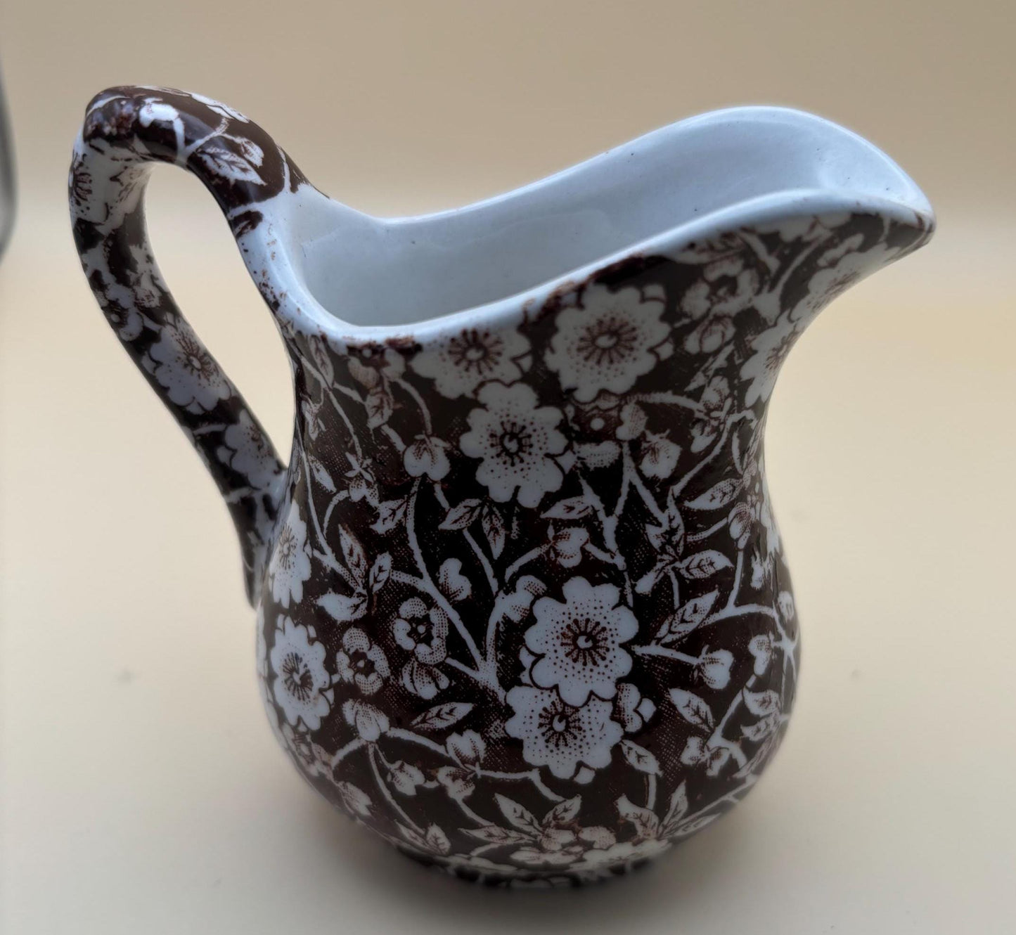 Vintage Royal Crownford Ironstone England Brown and White Floral Transferware Pitcher Lover Antiques and Vintage
