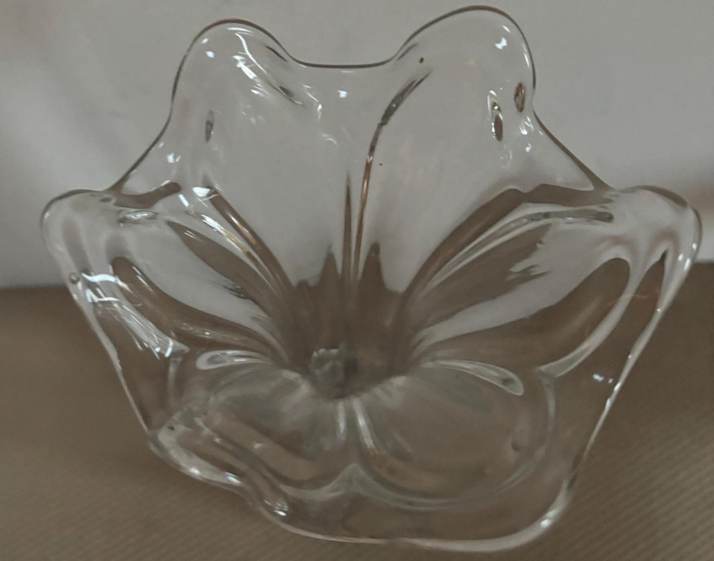Vintage Ruffled Glass Clear Vase Large Swung Vase Lover Antiques and Vintage