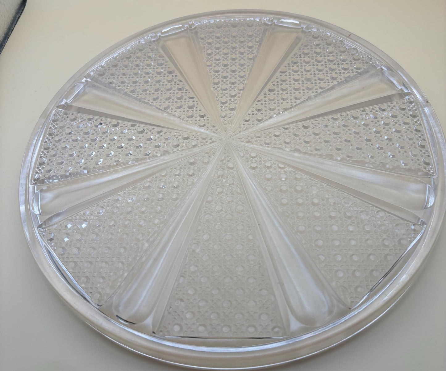 Vintage Crystal Round Serving Platter Tray Pinwheel Design Lover Antiques and Vintage