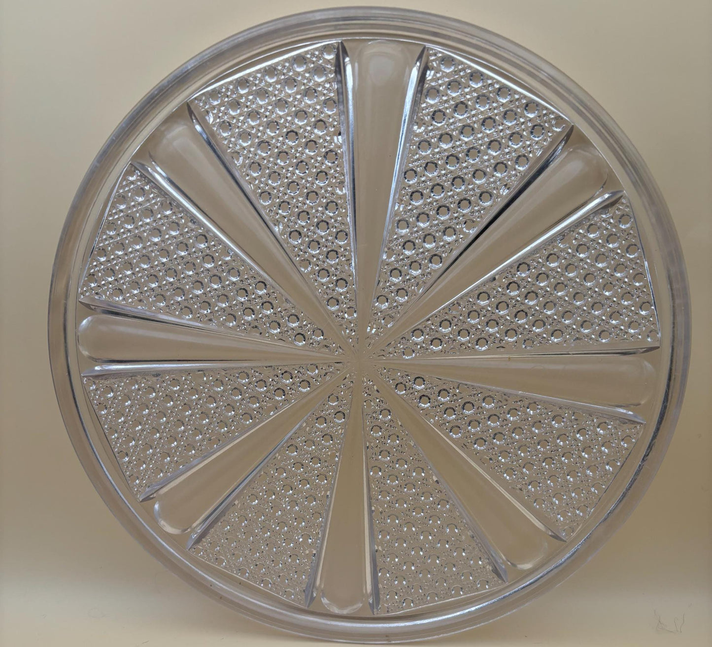 Vintage Crystal Round Serving Platter Tray Pinwheel Design Lover Antiques and Vintage