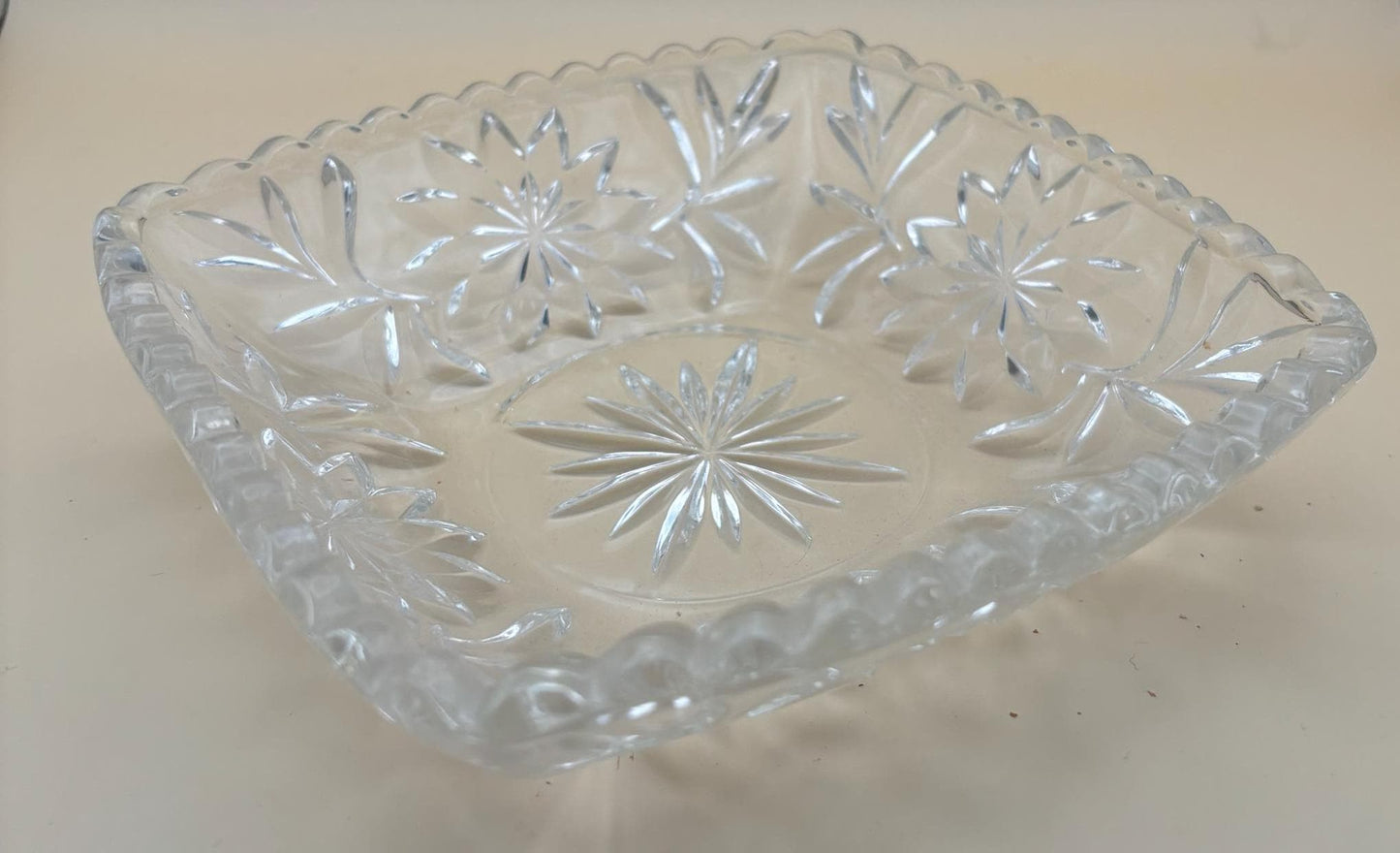 Vintage Square Glass Candy Dish Crystal Glass Nut or Candy Dish Serving Dish Floral Design Lover Antiques and Vintage