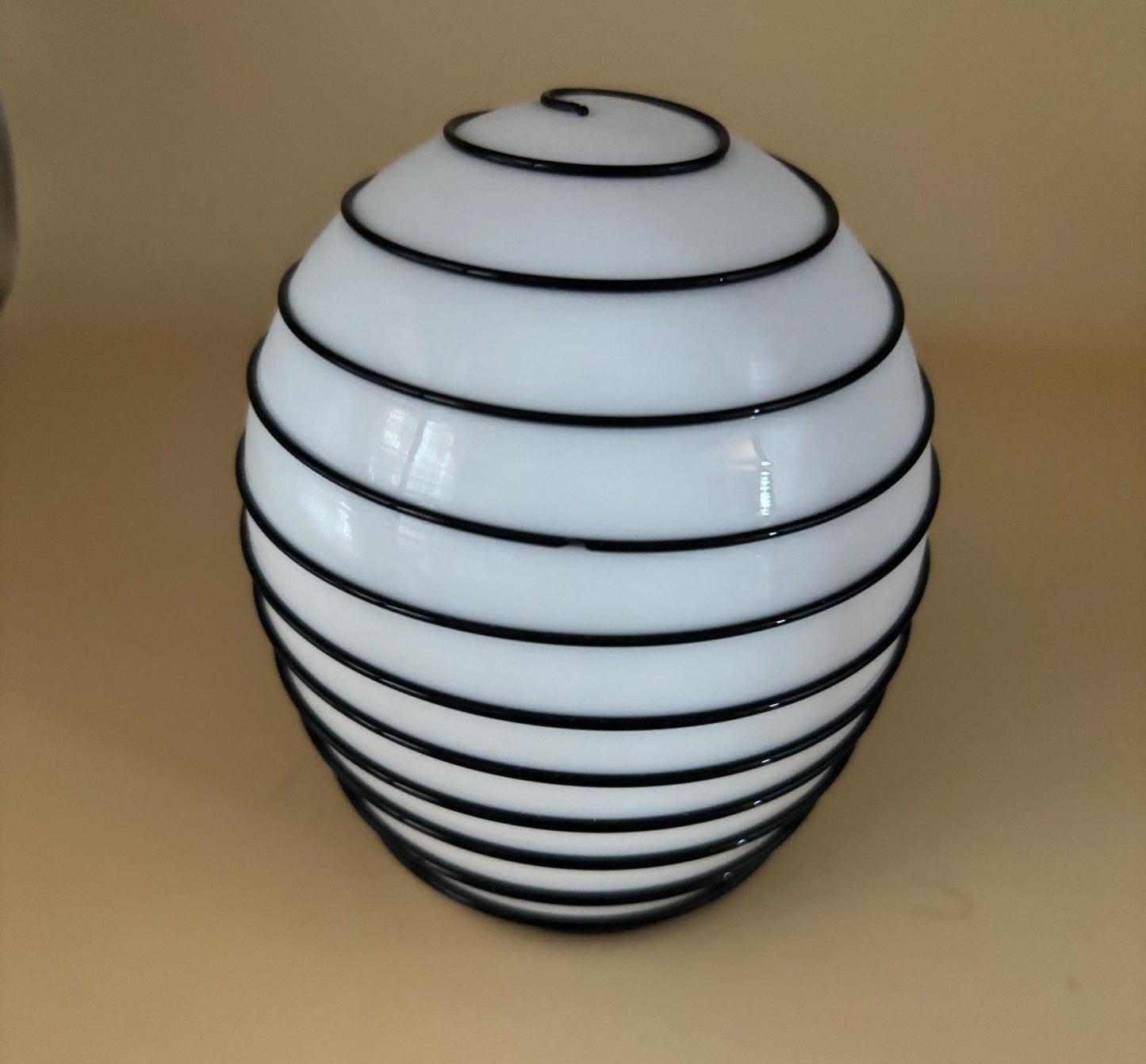 Vintage White Cased Glass with Black Applied Swirl Egg Shaped Paperweight Encased Glass Art Lover Antiques and Vintage