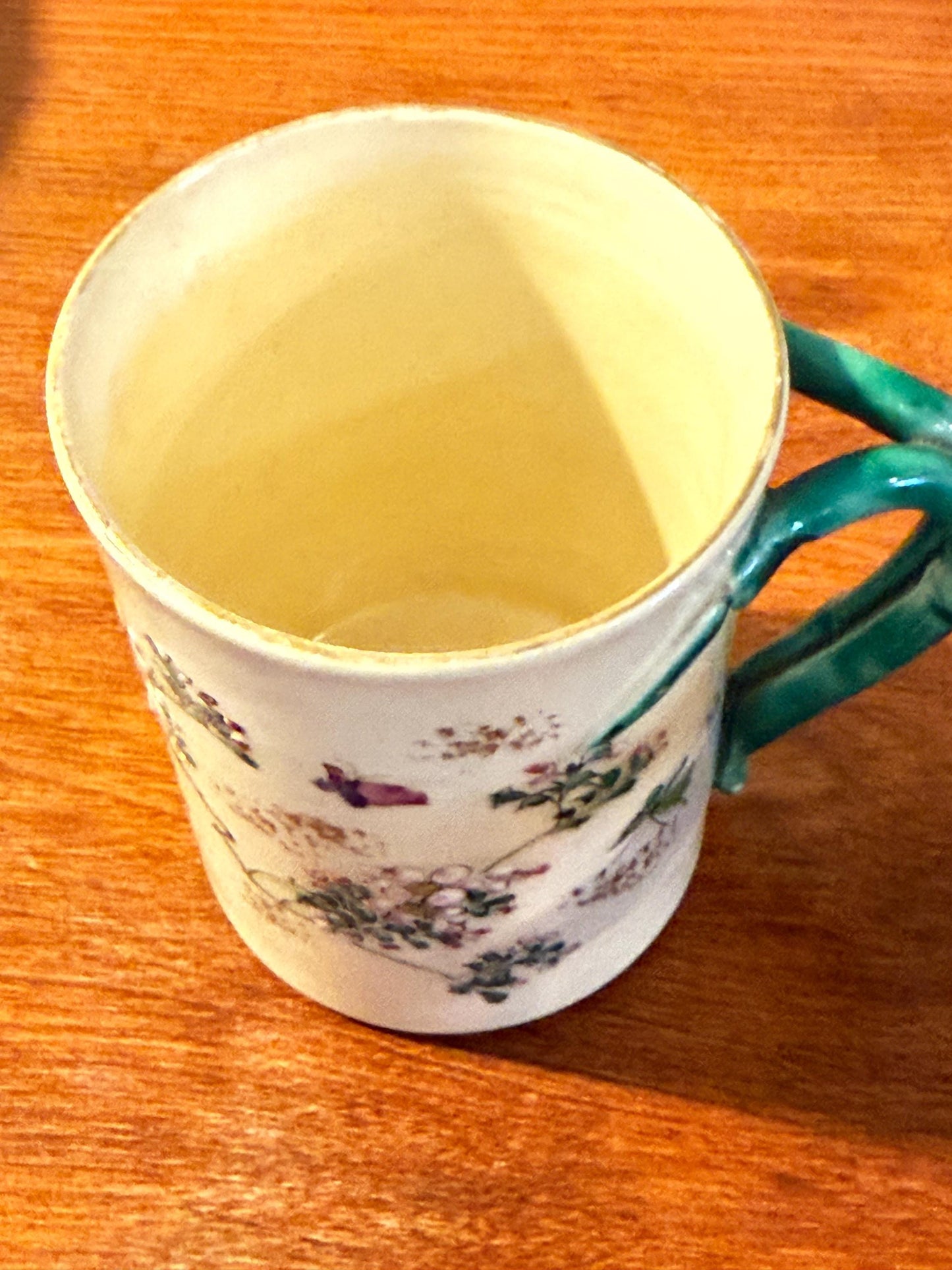 Antique Japanese Satsuma Pottery Cup With Green Handle Hand Painted early 20th Century Lover Antiques and Vintage