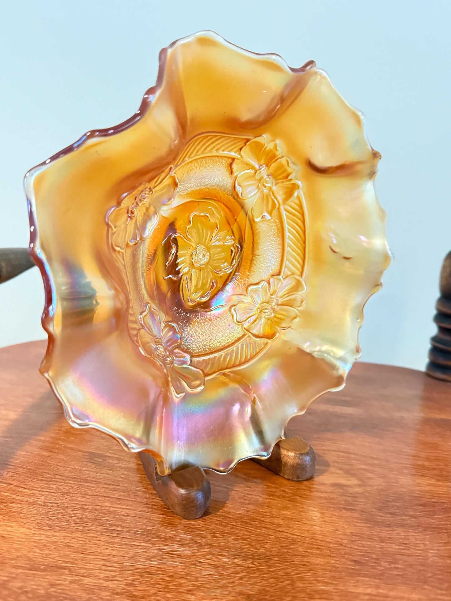 Vintage Fenton Marigold Carnival Glass Plate Bowl Dish Holly Pattern Design Lover Antiques and Vintage