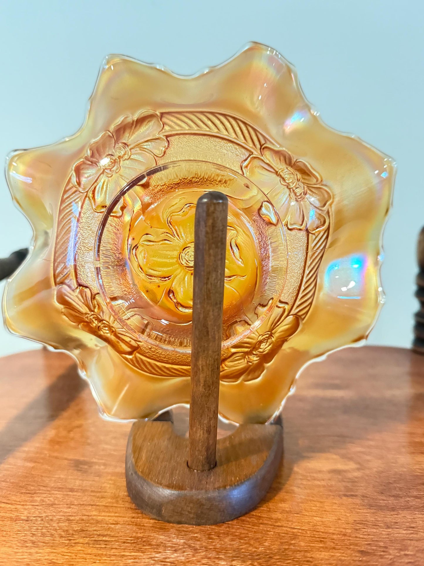 Vintage Fenton Marigold Carnival Glass Plate Bowl Dish Holly Pattern Design Lover Antiques and Vintage