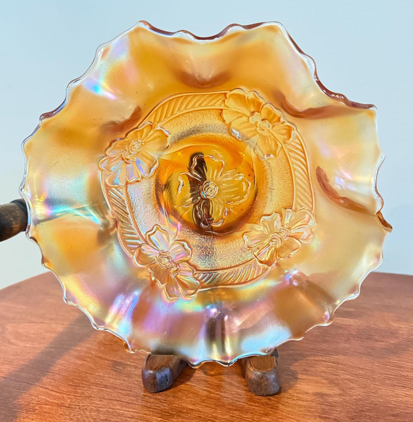 Vintage Fenton Marigold Carnival Glass Plate Bowl Dish Holly Pattern Design Lover Antiques and Vintage