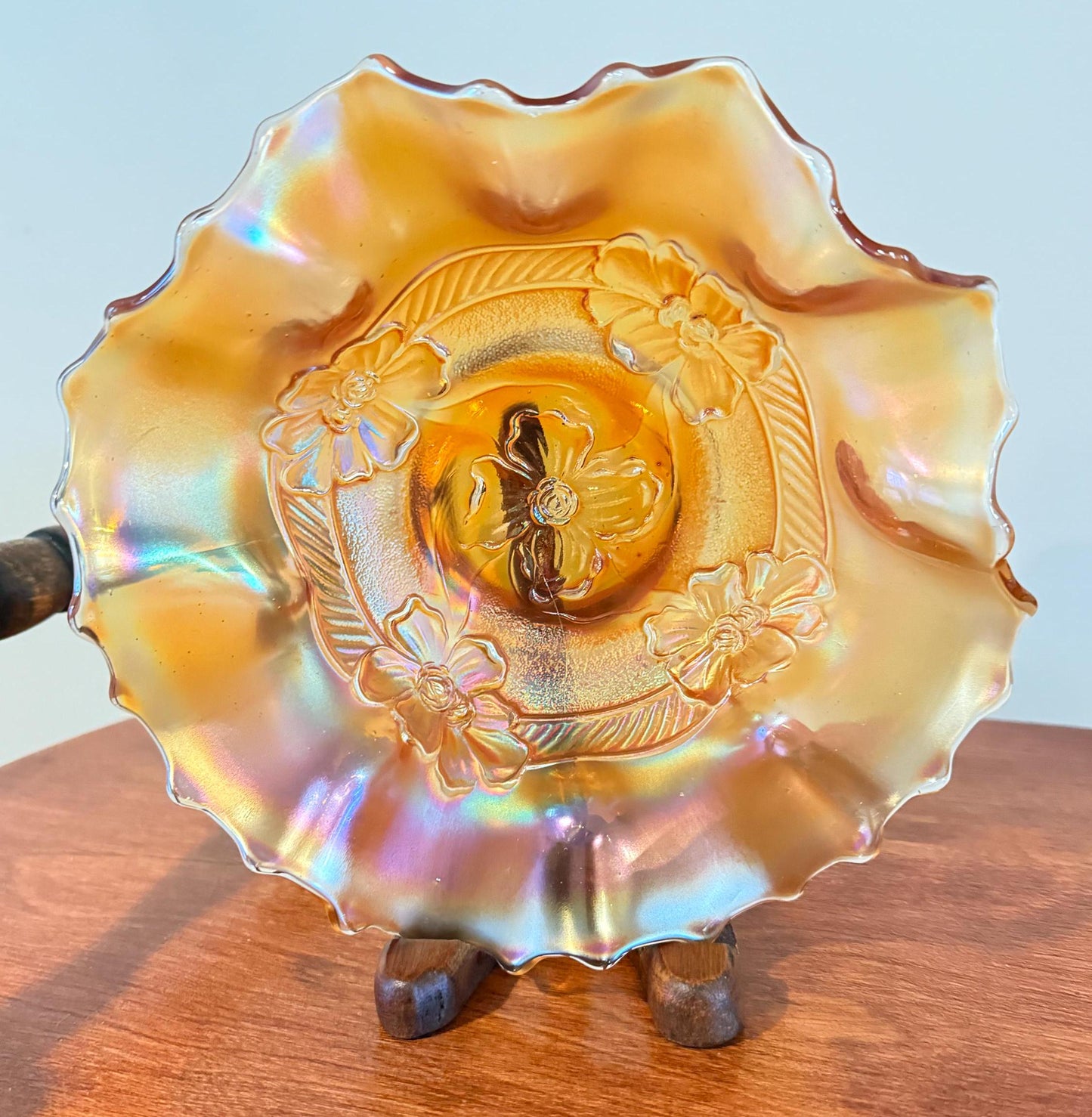 Vintage Fenton Marigold Carnival Glass Plate Bowl Dish Holly Pattern Design Lover Antiques and Vintage