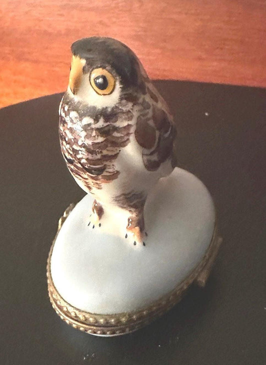 Limoges Chamart Decor Main Owl Porcelain Trinket Box, Porcelain Owl Box, Limoges Owl Porcelain Little Box, Lover Antiques and Vintage