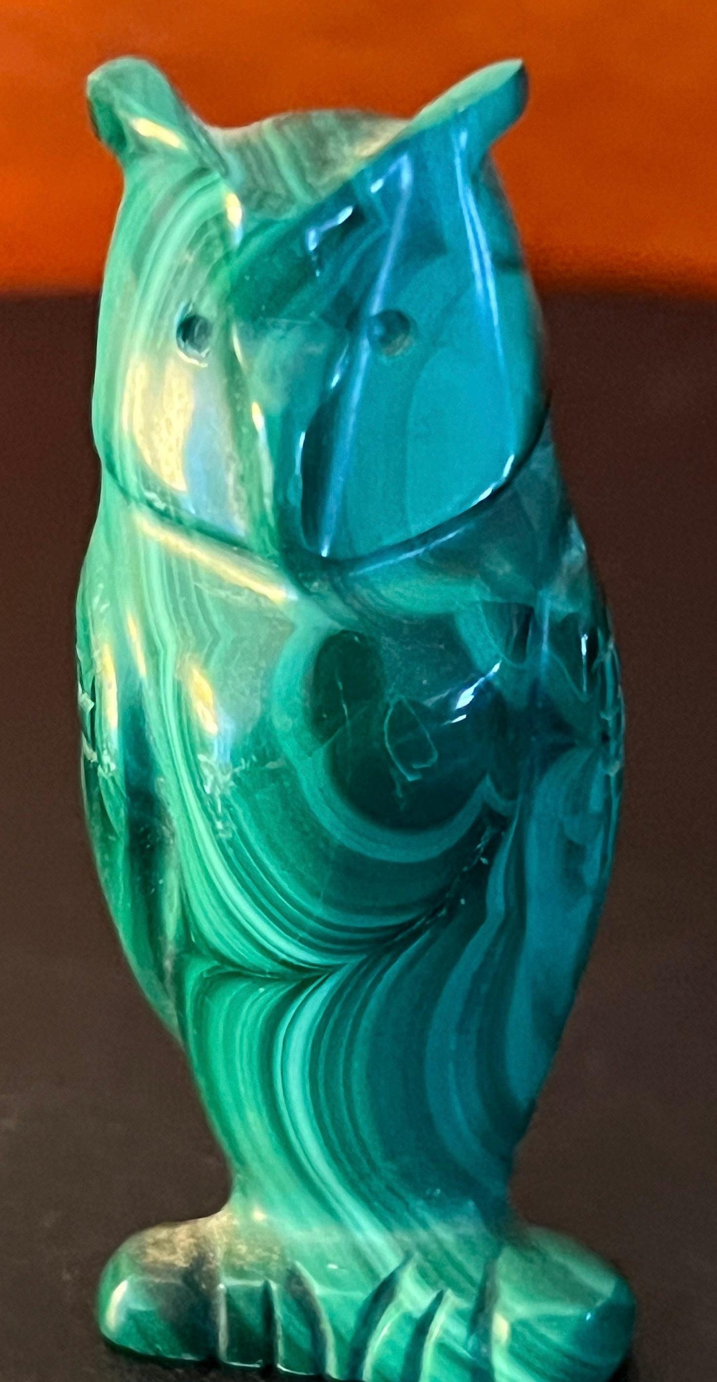 Vintage Carved Malachite Stone Owl on Pedestal Base, Green Stone Owl Figurine, Lover Antiques and Vintage