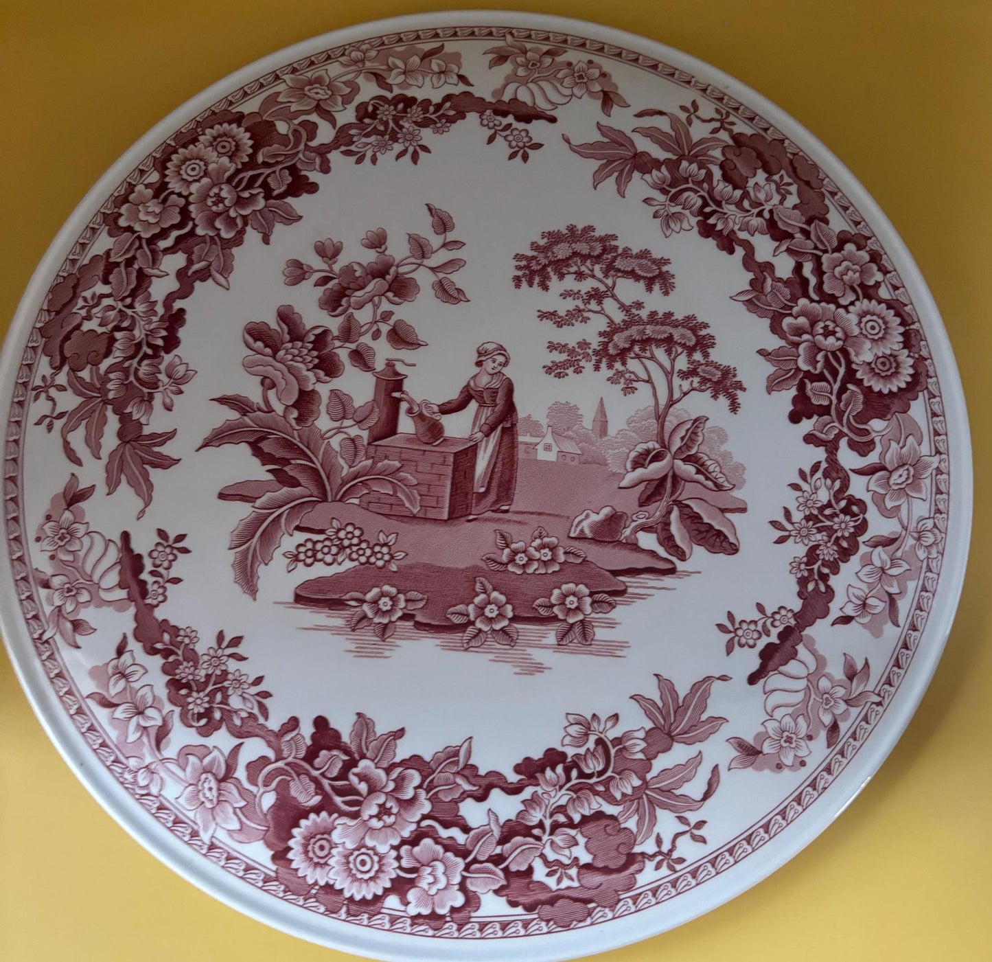 Vintage Spode Girl at Well Cake Plate The Spode Archive Collection Red and White Platter Lover Antiques and Vintage