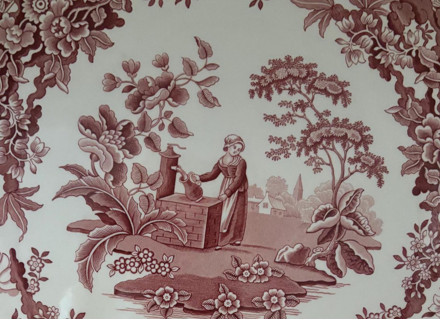 Vintage Spode Girl at Well Cake Plate The Spode Archive Collection Red and White Platter Lover Antiques and Vintage
