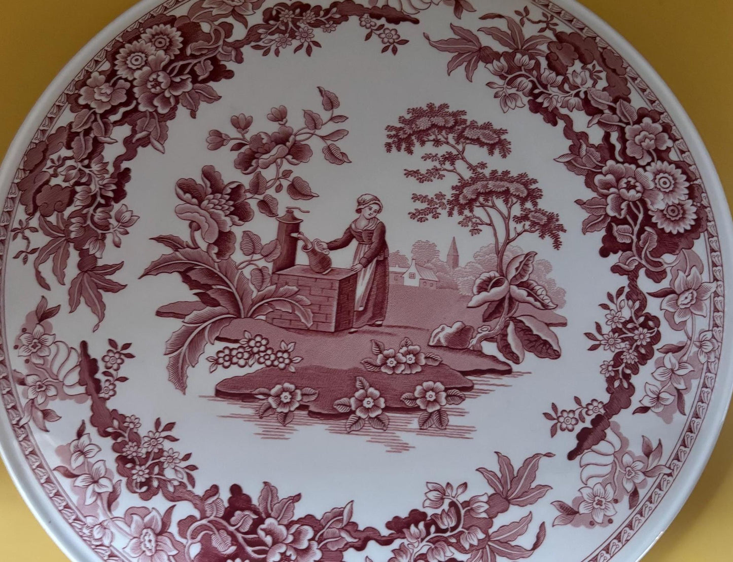 Vintage Spode Girl at Well Cake Plate The Spode Archive Collection Red and White Platter Lover Antiques and Vintage