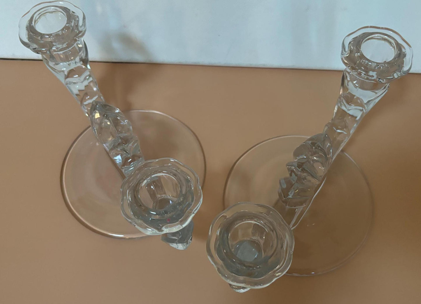 Vintage Fostoria Glass Pair of Candle Holders Candle Sticks Lover Antiques and Vintage