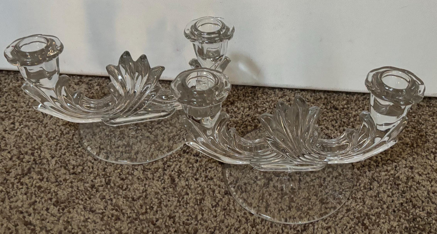 Vintage Fostoria Glass Pair of Candle Holders Candle Sticks Lover Antiques and Vintage