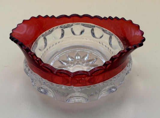 Antique Kings Crown Glass Bohemian Cranberry Cut Ruby Bowl or Spooner Lover Antiques and Vintage