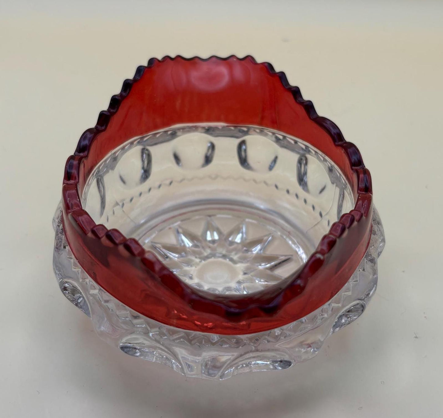 Antique Kings Crown Glass Bohemian Cranberry Cut Ruby Bowl or Spooner Lover Antiques and Vintage