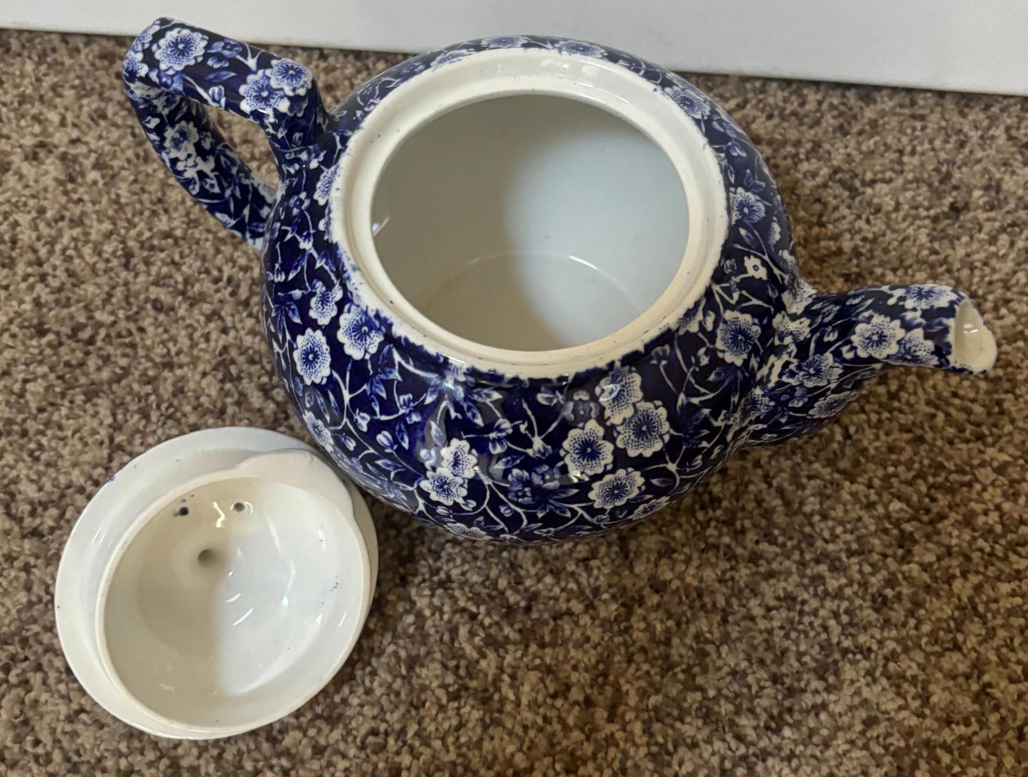 Vintage CALICO Blue Flower Large Teapot Royal Crownford Ironstone England Blue and White Floral Transferware Lover Antiques and Vintage