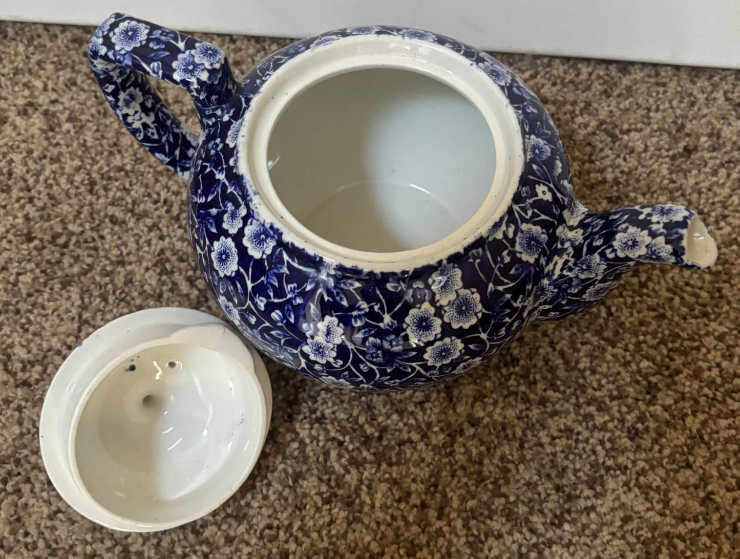Vintage CALICO Blue Flower Large Teapot Royal Crownford Ironstone England Blue and White Floral Transferware Lover Antiques and Vintage