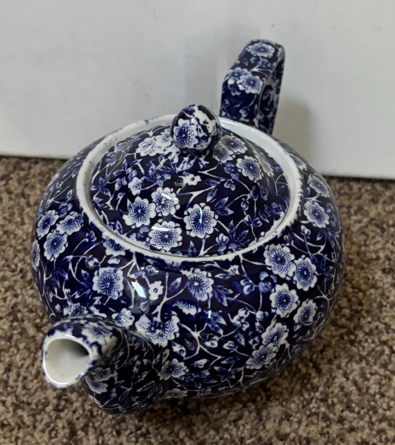 Vintage CALICO Blue Flower Large Teapot Royal Crownford Ironstone England Blue and White Floral Transferware Lover Antiques and Vintage