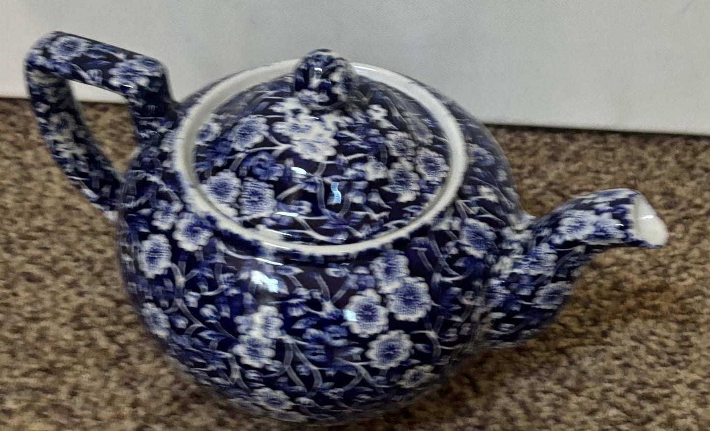 Vintage CALICO Blue Flower Large Teapot Royal Crownford Ironstone England Blue and White Floral Transferware Lover Antiques and Vintage
