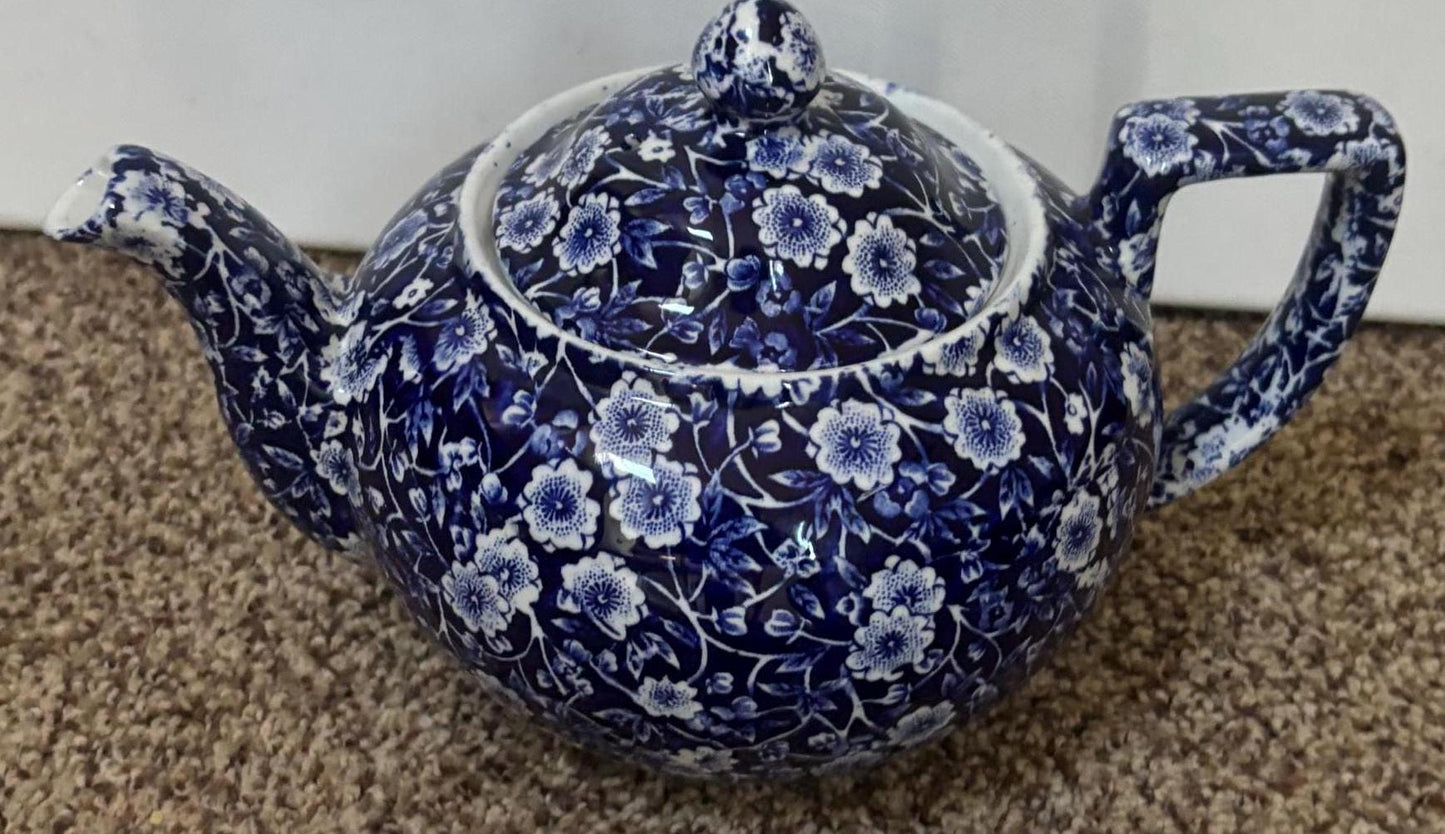 Vintage CALICO Blue Flower Large Teapot Royal Crownford Ironstone England Blue and White Floral Transferware Lover Antiques and Vintage