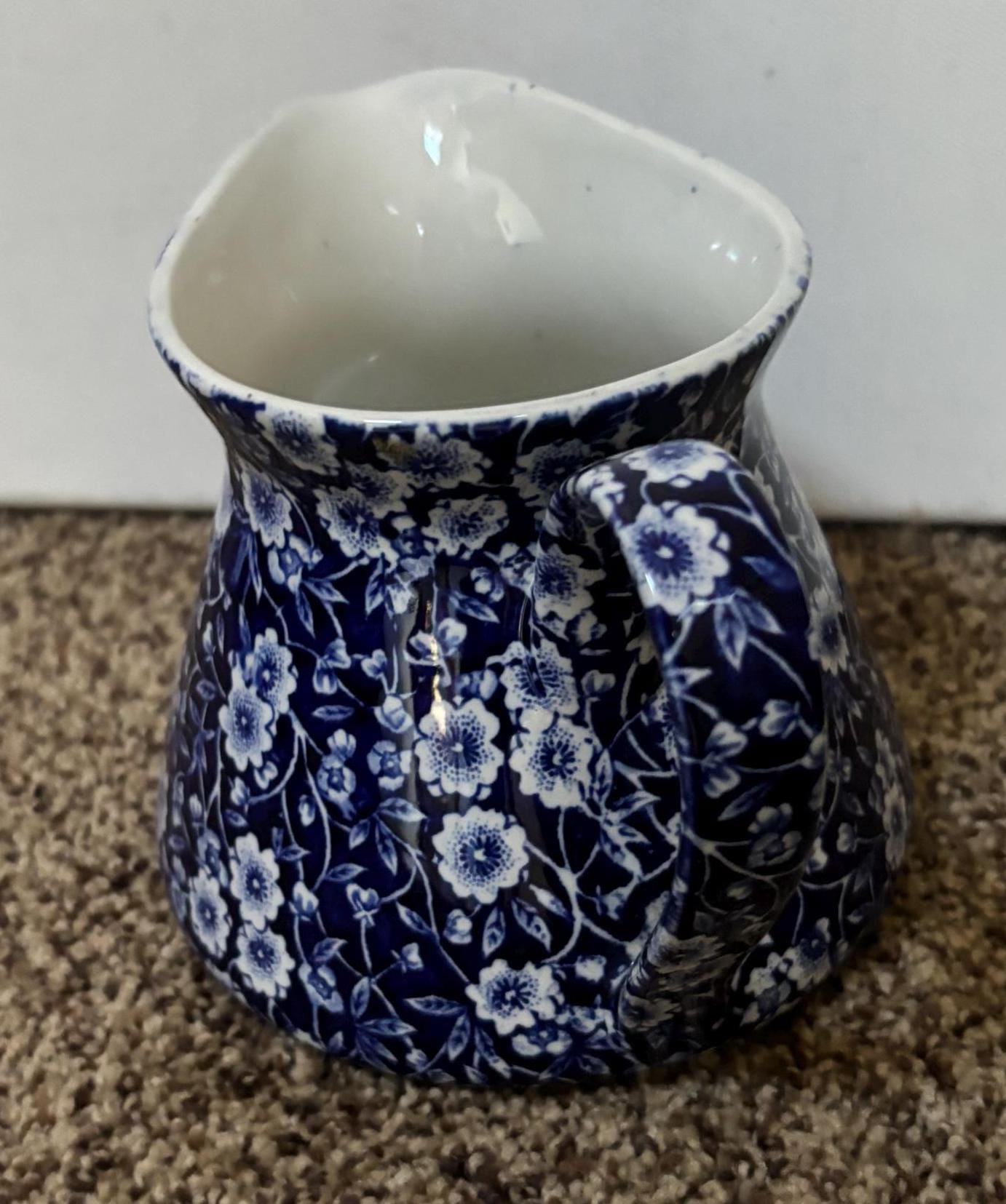 Vintage CALICO Blue Flower Pitcher Royal Crownford Ironstone England Blue and White Floral Transferware Lover Antiques