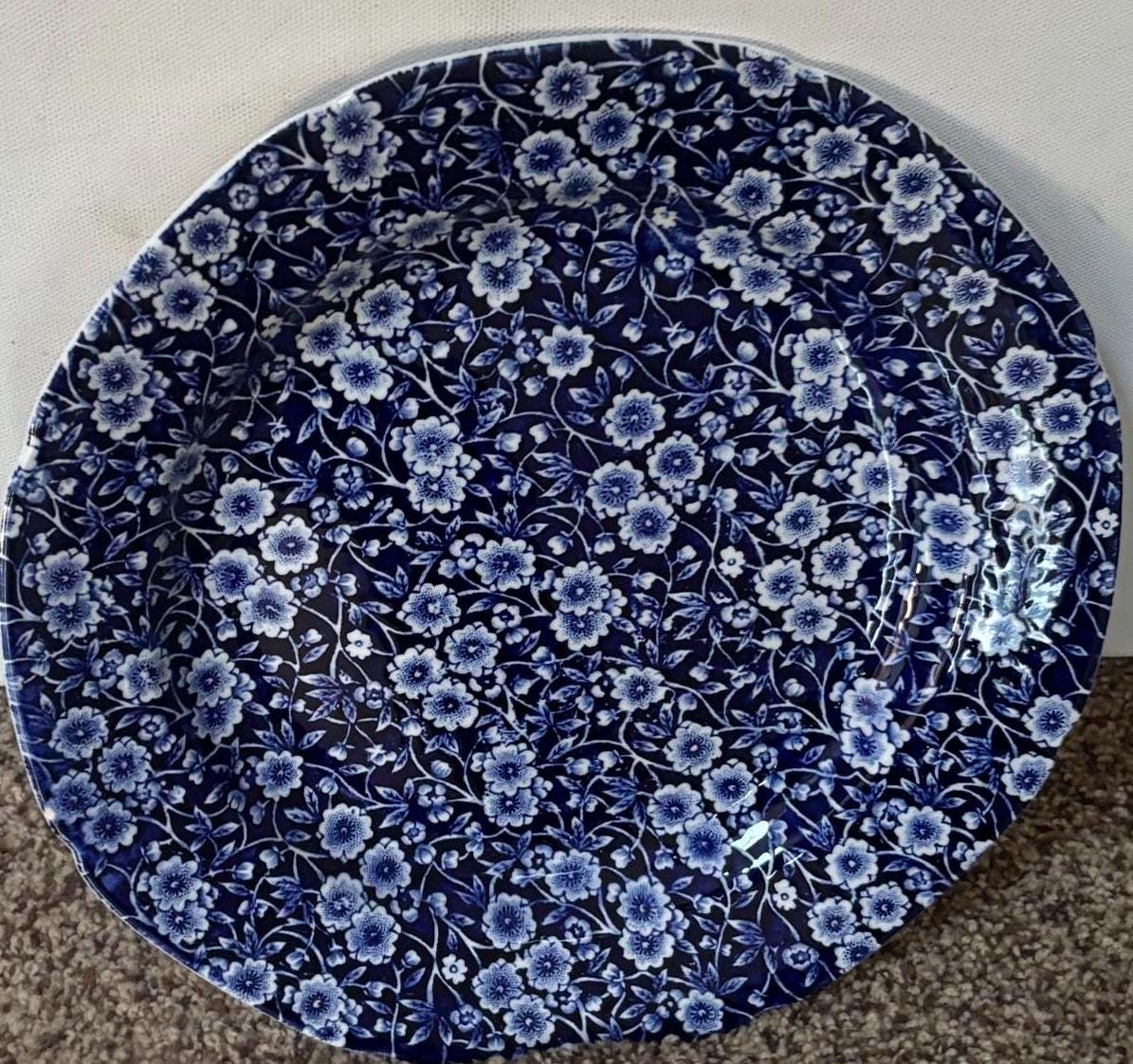 Vintage CALICO Blue Burleigh Dinner Plate Royal Crownford Ironstone England Blue and White Floral Transferware Lover Antiques