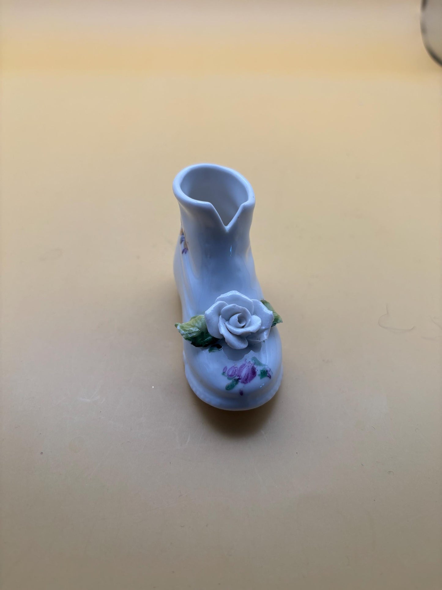 Vintage Miniature Porcelain Shoe with Rose Made in Germany White Flower Slipper German Shoe Lover Antiques and Vintage