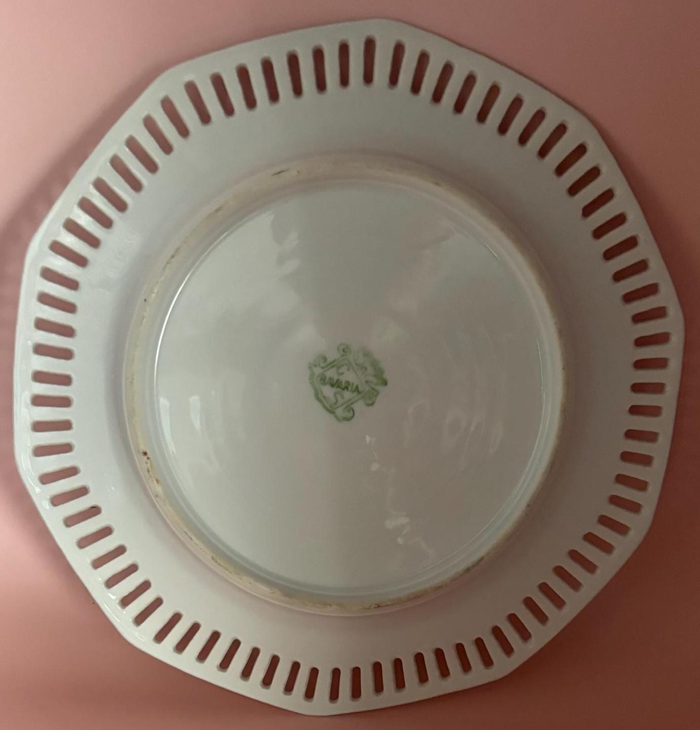 Vintage Porcelain Plate with Gold Trim Cut Out Plate By Carl Schumann Bavaria Greek Roman Mythology Scene Lover Antiques and Vintage