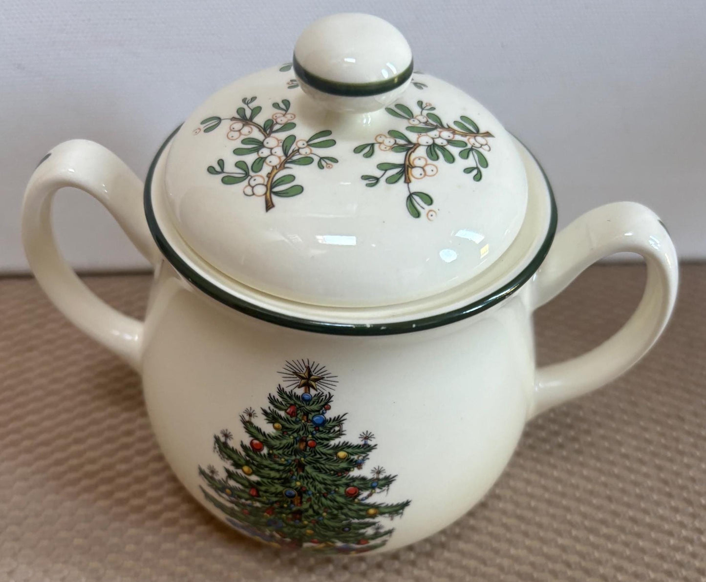 Vintage Christmas Tree Sugar Bowl with Lid by Cuthbertson Made in England Double Handle Sugar Dish Lover Antiques and Vintage