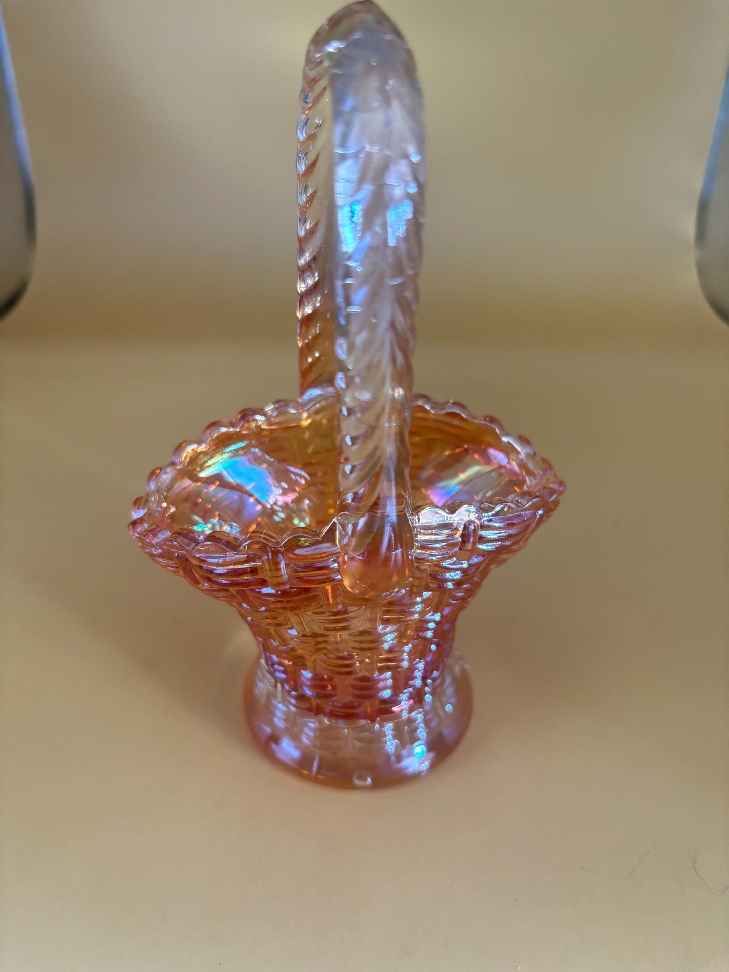 Vintage Dugan Amber Carnival Glass Basket with Handle Basket Weave Lover Antiques and Vintage