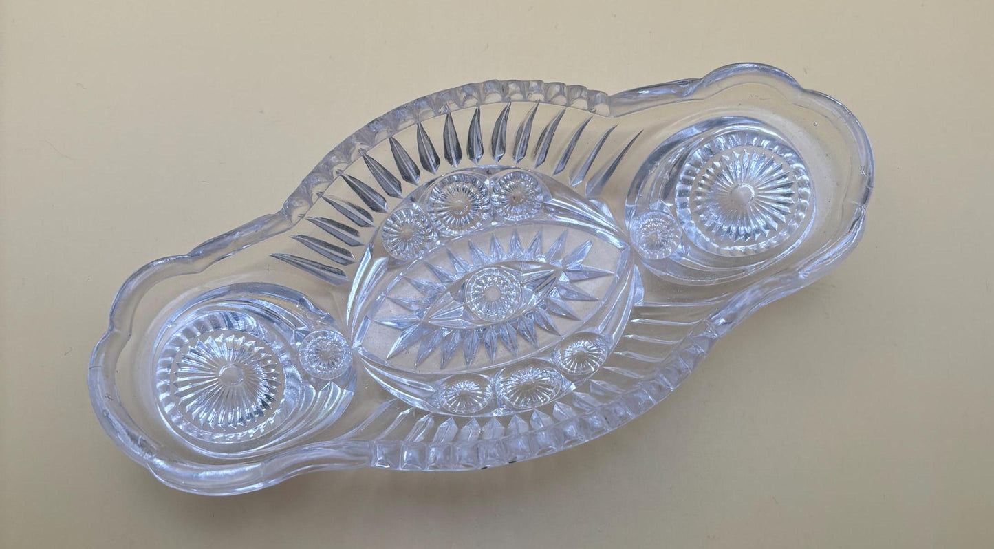 Antique American Brilliant Crystal Cut Wide Nut or Candy Dish Serving Tray Lover Antiques and Vintage