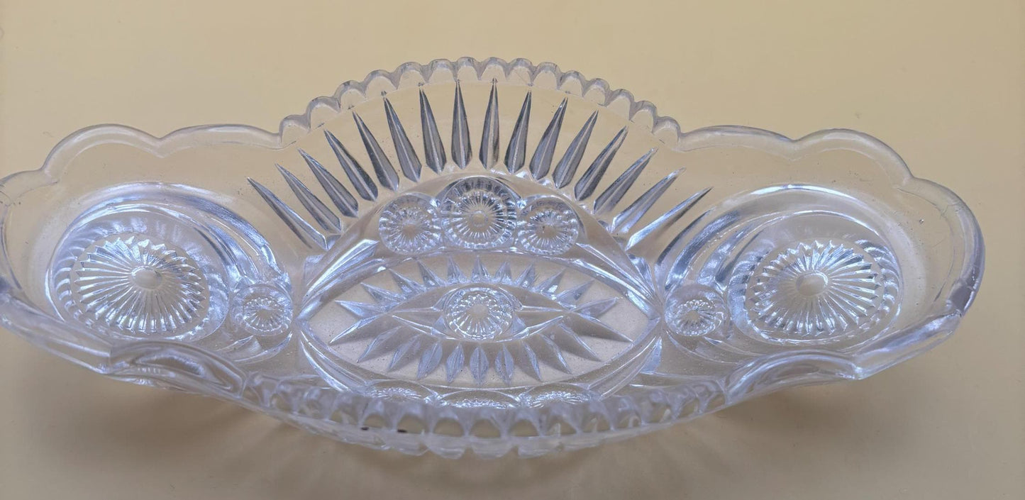 Antique American Brilliant Crystal Cut Wide Nut or Candy Dish Serving Tray Lover Antiques and Vintage