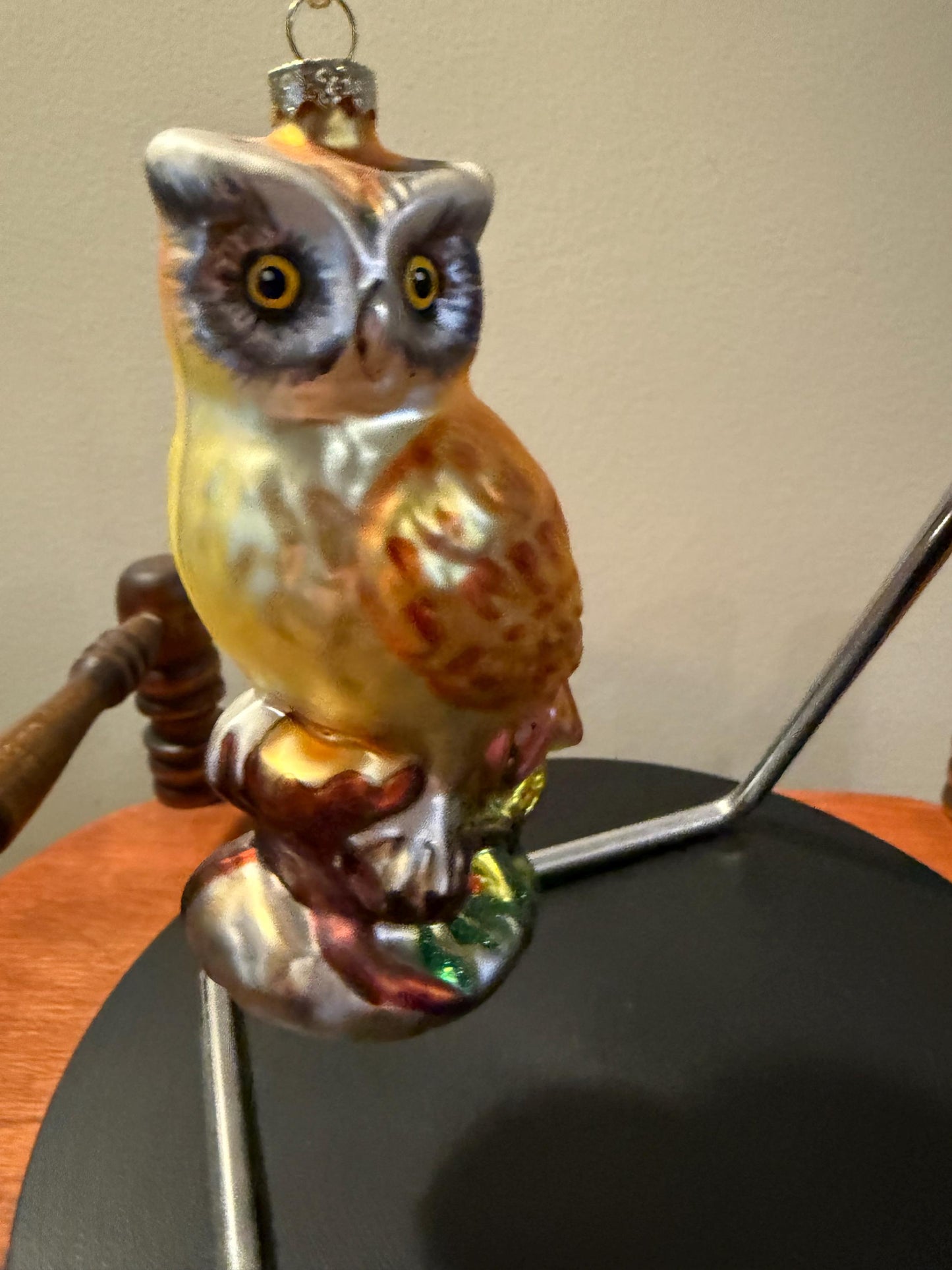 Vintage Owl on a Branch Perch Hand Blown Orange Owl Christmas Holiday Lover Antiques and Vintage