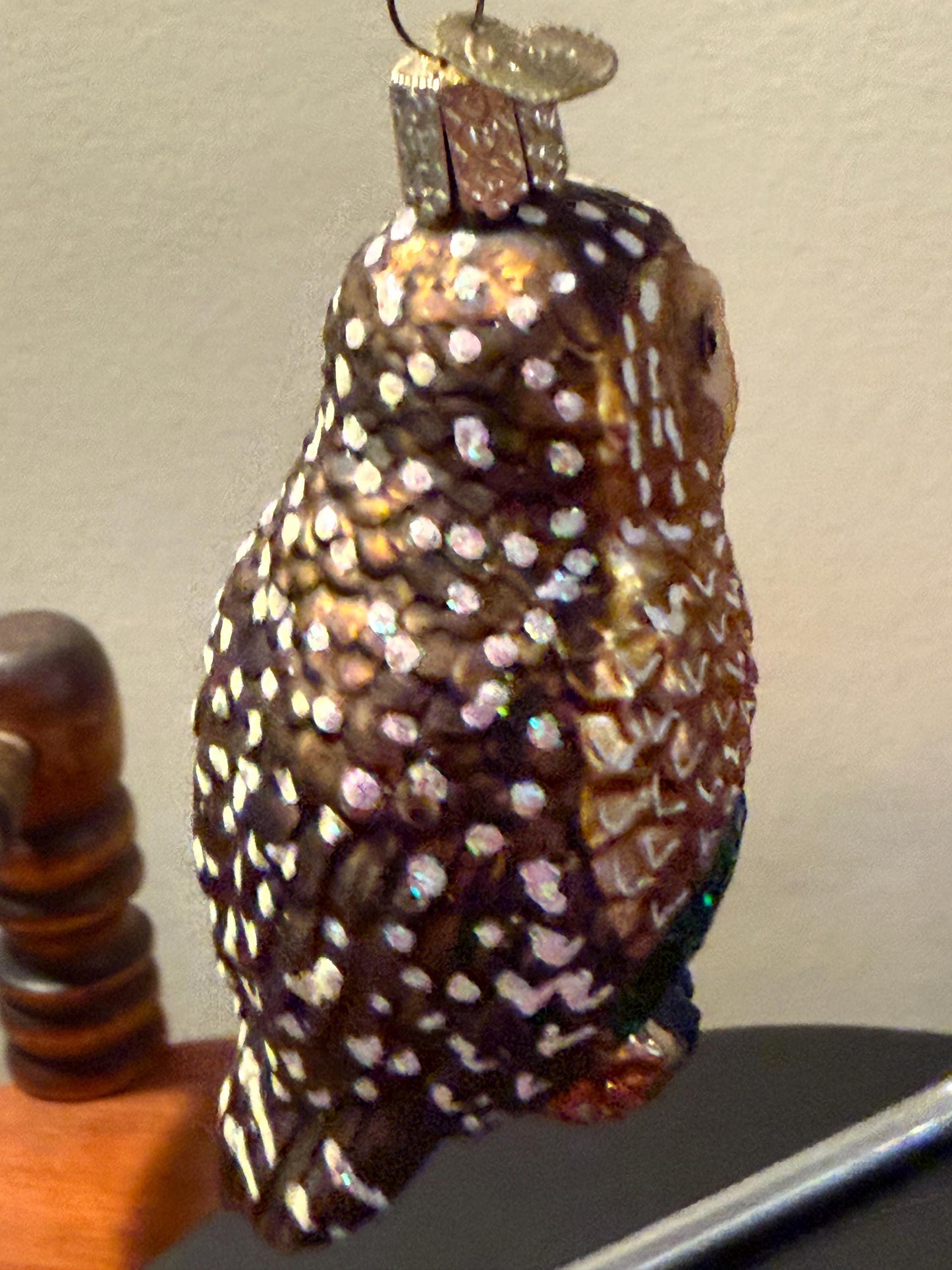 Vintage Brown Speckled Owl Hand Blown Orange Owl Christmas Holiday Lover Antiques and Vintage