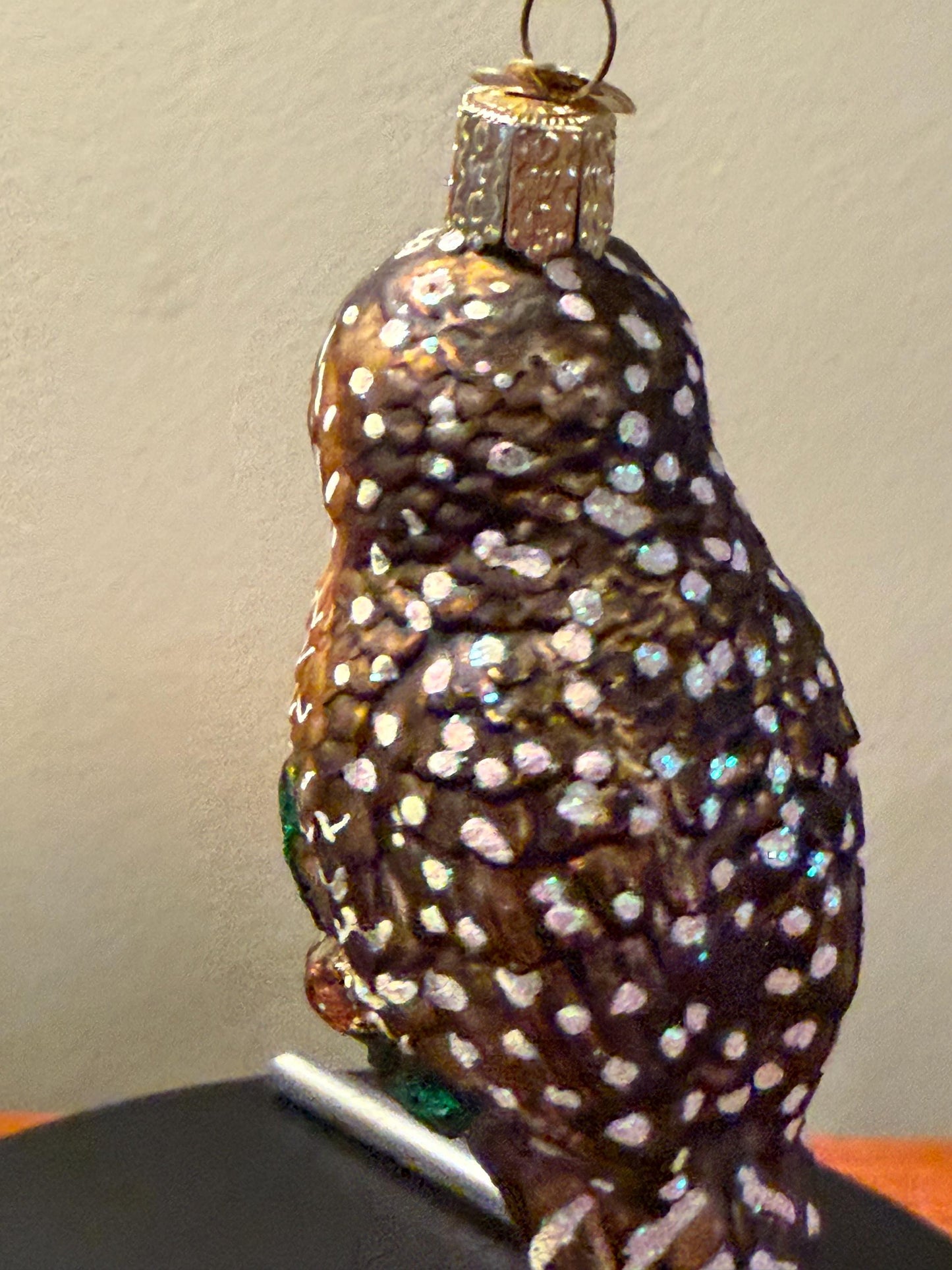 Vintage Brown Speckled Owl Hand Blown Orange Owl Christmas Holiday Lover Antiques and Vintage
