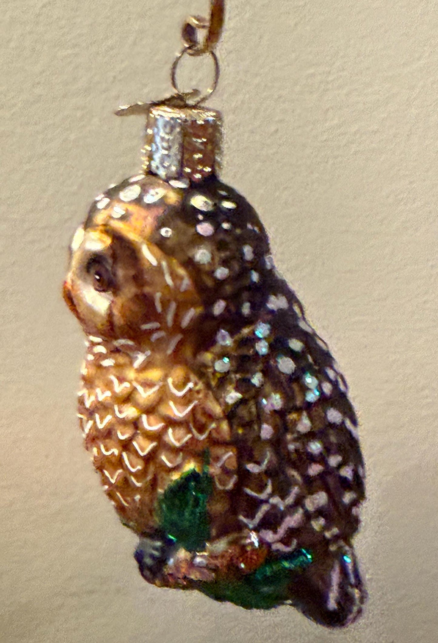 Vintage Brown Speckled Owl Hand Blown Orange Owl Christmas Holiday Lover Antiques and Vintage