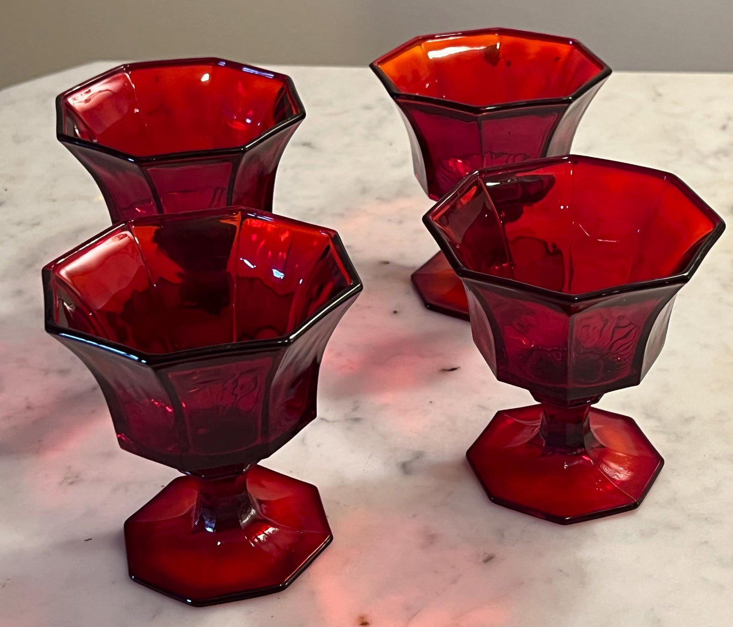 Vintage Ruby Red Dessert Glasses Goblets Set of 4 Lover Antiques and Vintage