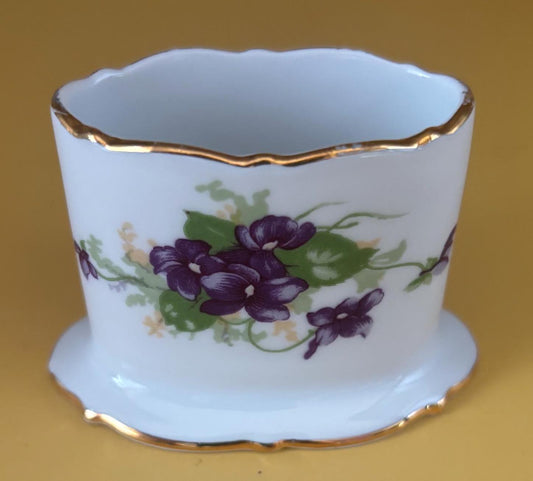 Antique Royal Bayreuth of Germany Porcelain Toothpick Holder Hand Painted Violets Pattern Fine Bavarian China Lover Antiques and Vintage