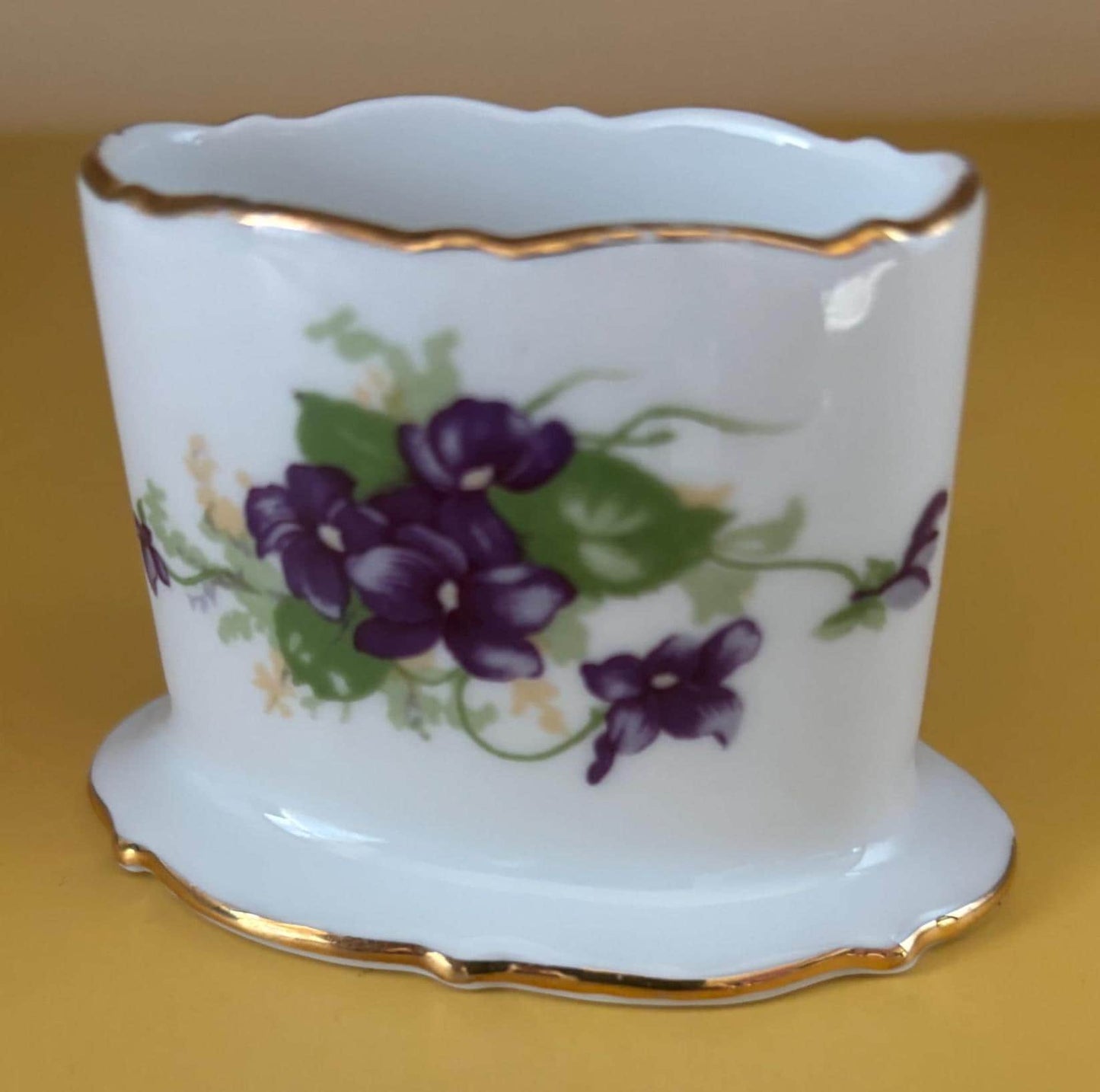 Antique Royal Bayreuth of Germany Porcelain Toothpick Holder Hand Painted Violets Pattern Fine Bavarian China Lover Antiques and Vintage