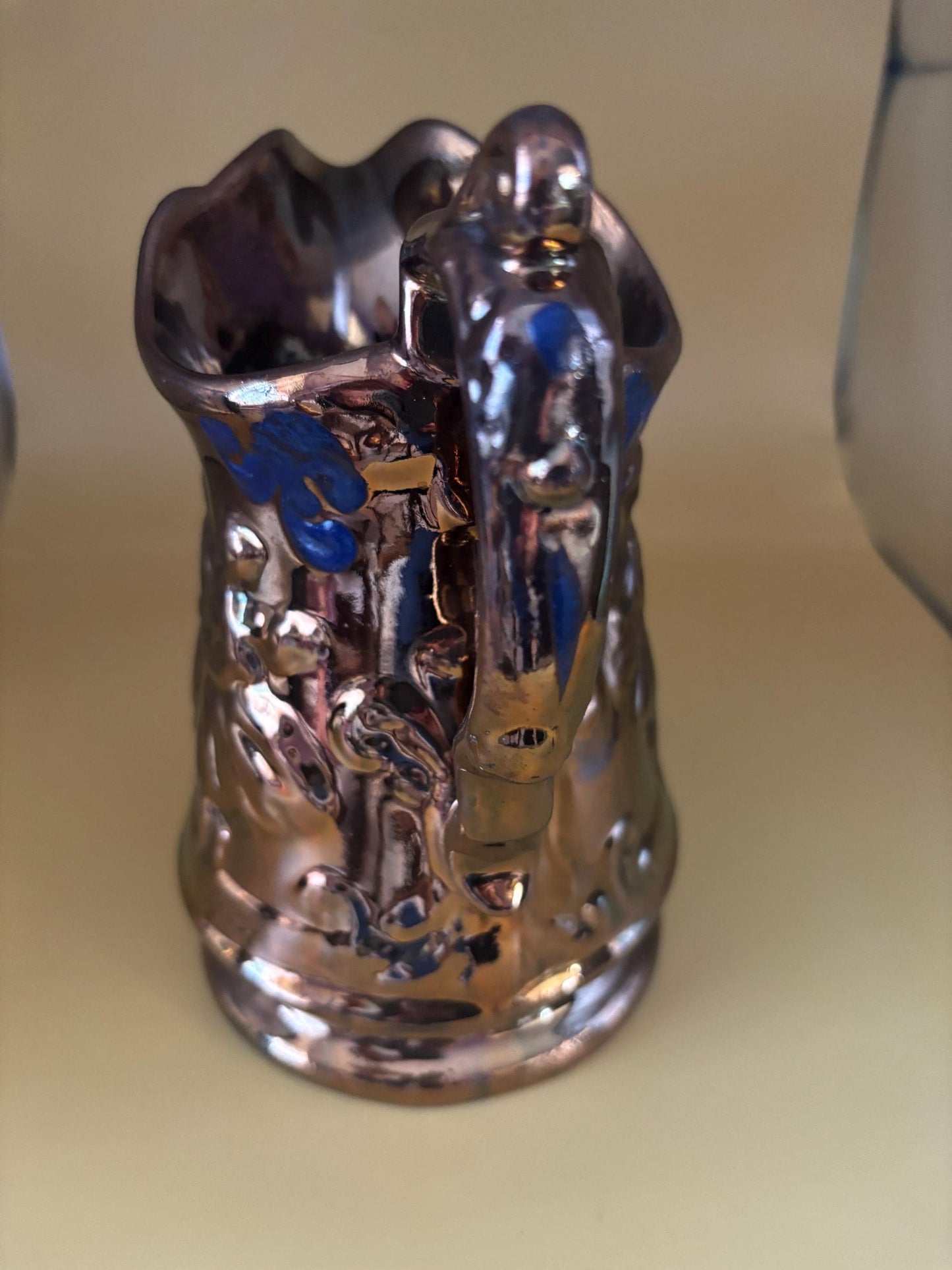 Antique Stafforshire Hand Painted Copper Lustreware Pitcher Circa 1880’s Dancing Couple Lover Antiques and Vintage