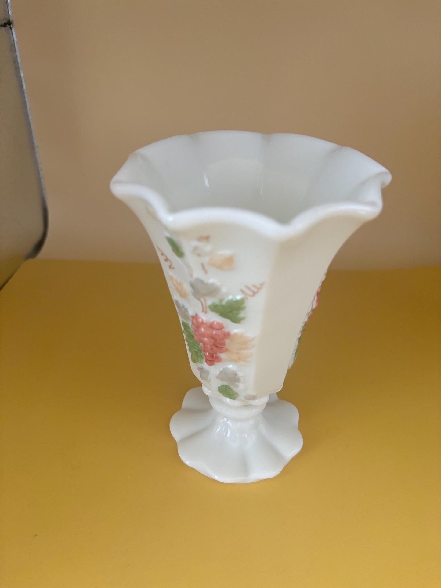 Vintage Westmoreland Hand Painted Milk Glass Footed Vase Lover Antiques and Vintage