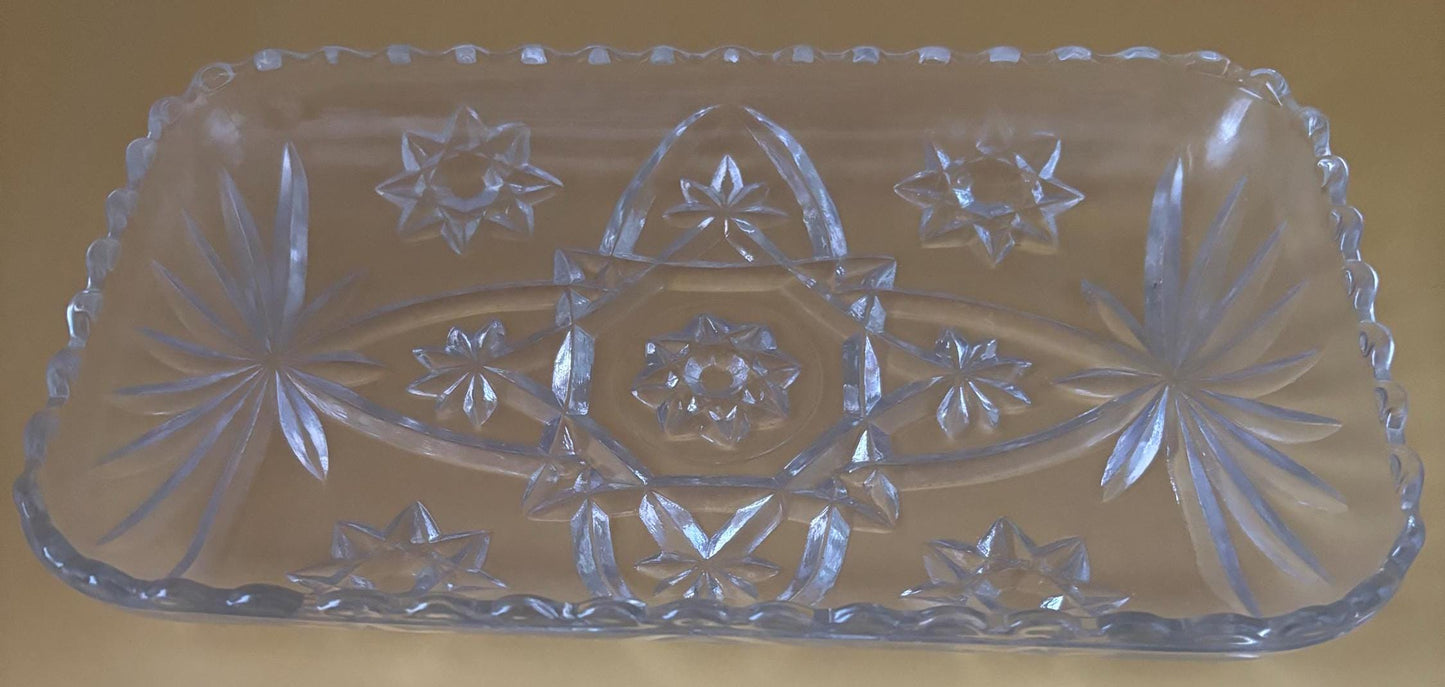 Vintage Crystal Cut Glass Dish or Serving Dish Glass Dish Anchor Hocking Flower Design Lover Antiques and Vintage