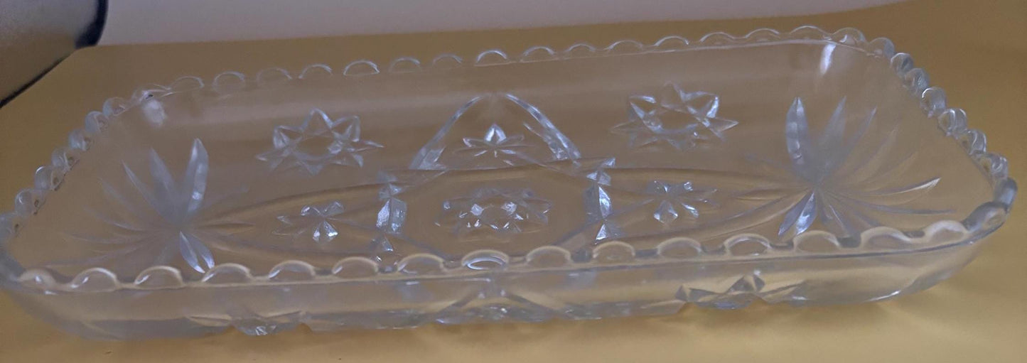 Vintage Crystal Cut Glass Dish or Serving Dish Glass Dish Anchor Hocking Flower Design Lover Antiques and Vintage